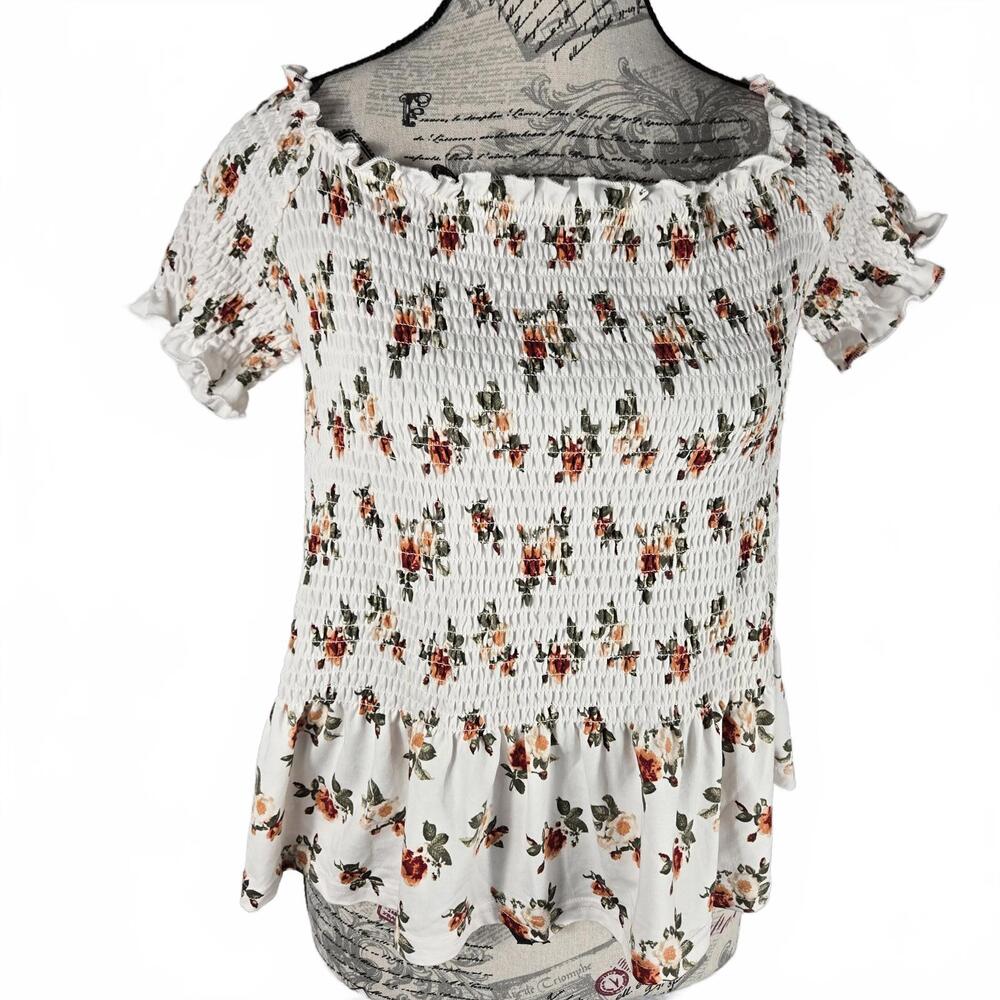 Justify XL Floral Smocked Peplum Off Shoulder Cottagecore Top